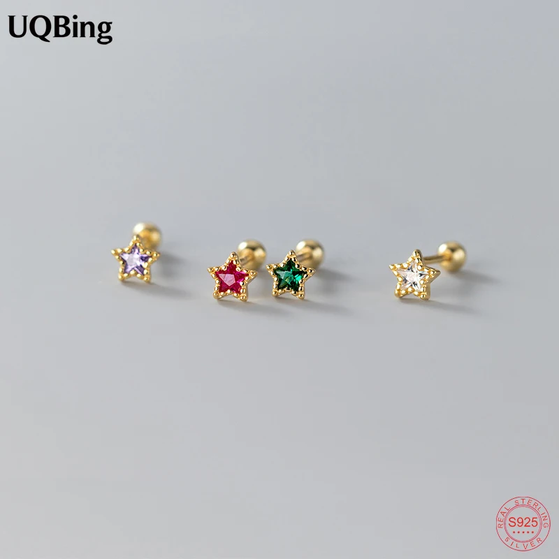 

Colorful CZ Zircon Luxury Star Screw Stud Earrings For Women 925 Sterling Silver Wholesale Jewelry