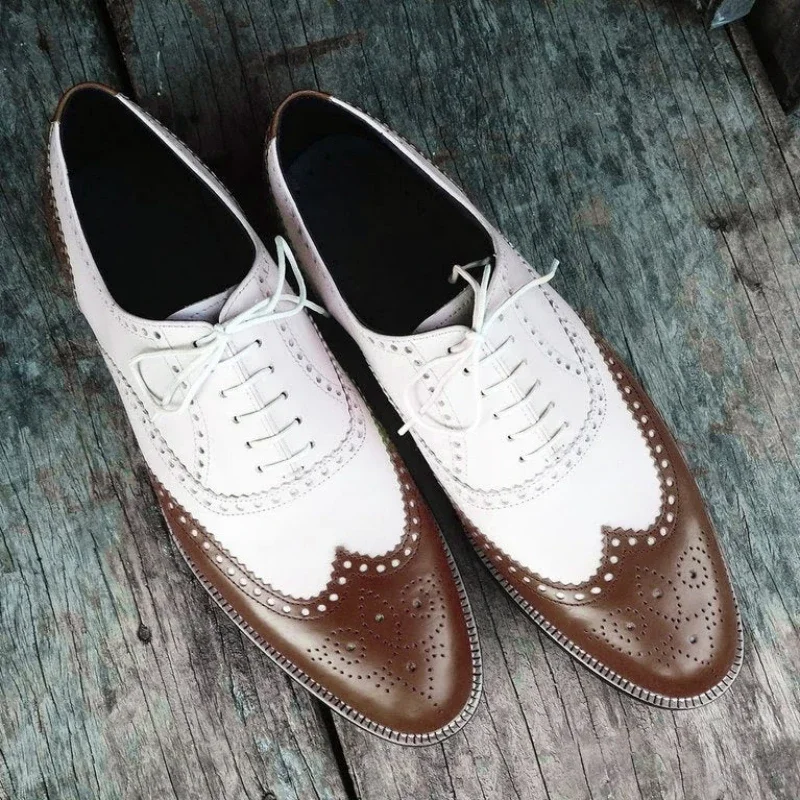 New Brogue Shoes for Men Mixed Colors Square Toe Black White Spring Autumn Handmade Men's Shoes for Business