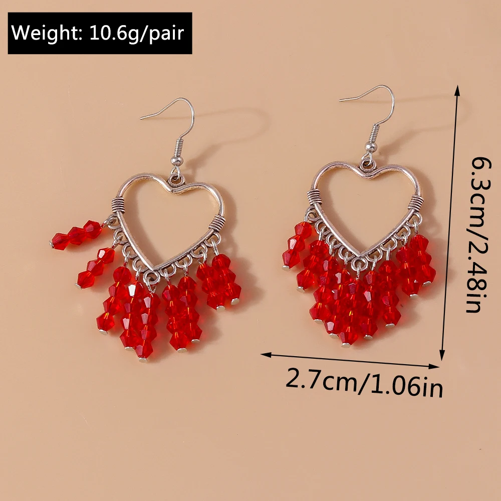 Ethnische Legierungs-Ohrringe mit Herzanhänger für Damen und Mädchen, Party- und Festival-Schmuck, Geschenke – Detail 40