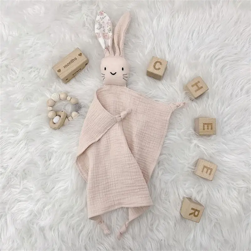 

F19F Rabbit Baby Nursing Towel Security Blanket for Boy Girl Breathable Soother Doll Toy Infants Mood Soothing Bib