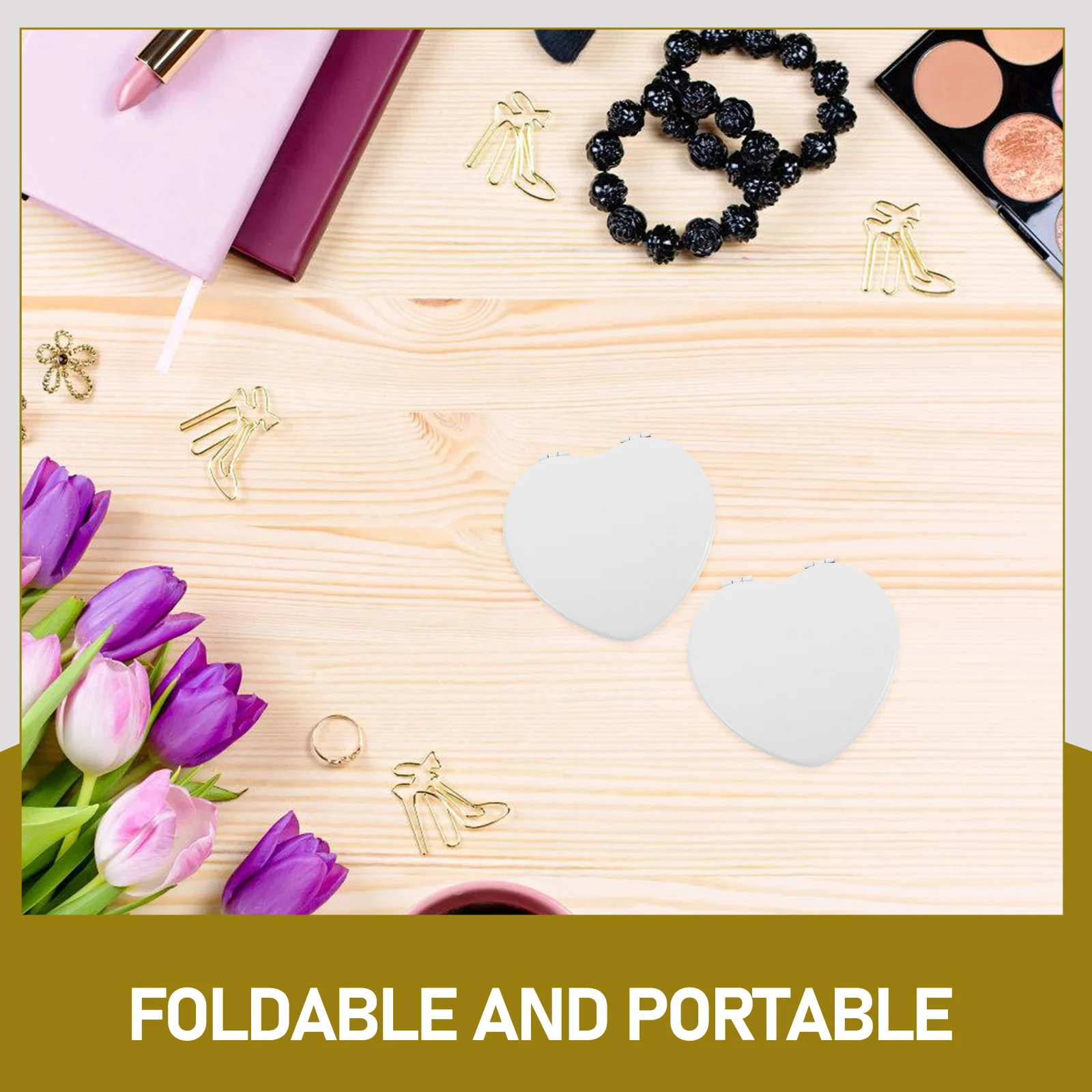 Double Sided Makeup Mirror Portable Heart Shape Small Hand Pocket for Women Mini Travel Compact Purses Held