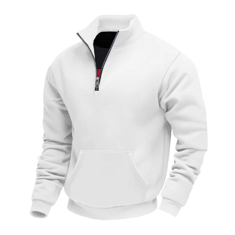 Grenzübergreifender Herbst- und Winter-Samt-Pullover für Herren, locker geschnitten, im Retro-Stil, lässig, mit Stehkragen, halbem Reißverschluss und Taschen für Pendler. – Detail 5