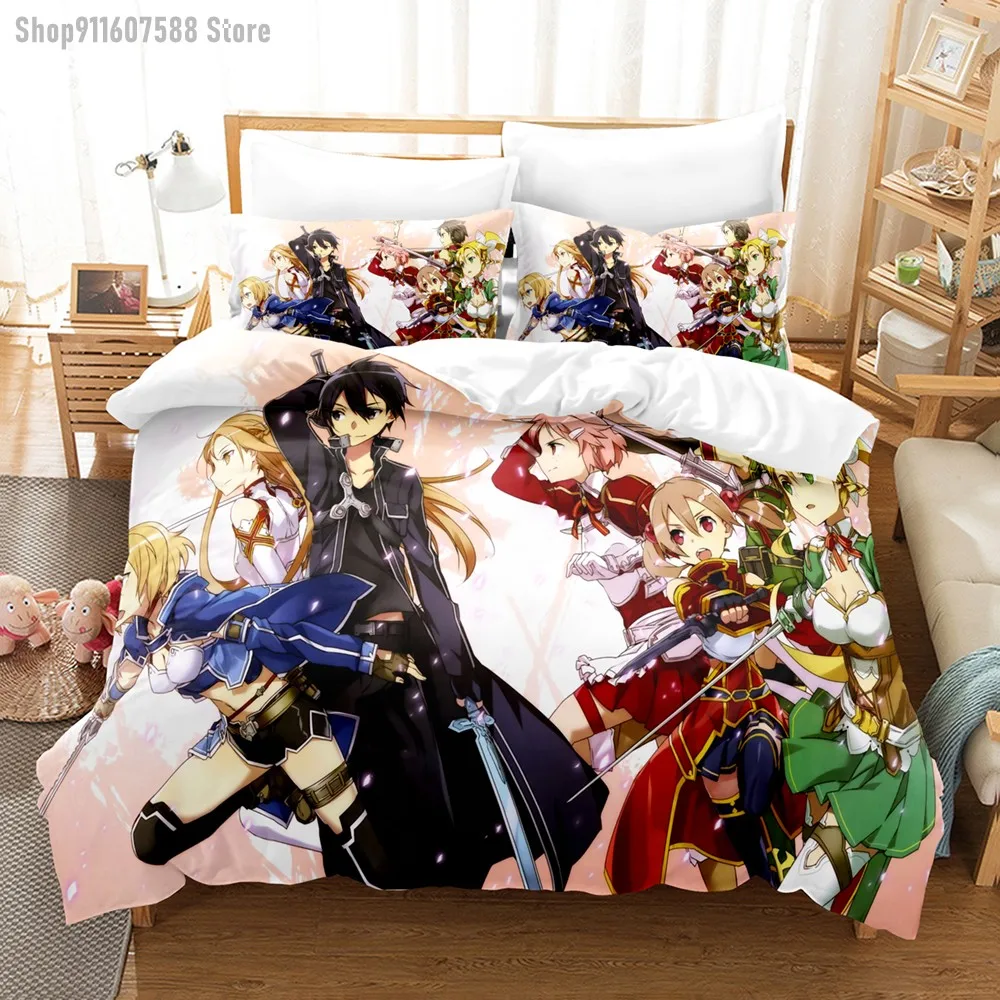 

Sword Art Online Bedding Set Light Novels Fashion Duvet Cover Soft Microfiber Bed Linen Pillowcases Boys Girls Teens 2/3pcs Gift