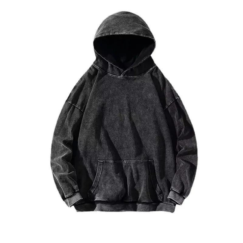 

Tie Dyed Worn-out Hooded Sweatshirt Men Women Autumn Retro Dark Gray Coat Preppy High Street Hoody Unisex Harajuku Gothic 후드티