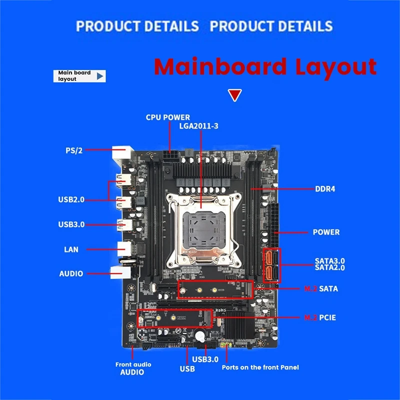 Imagem -04 - Placa-mãe do Computador com Cabo Sata e Cabo de Comutação Lga20113 Suporte Ddr4 4x32g para 5820k 5960k E52678 v3 Cpu X99