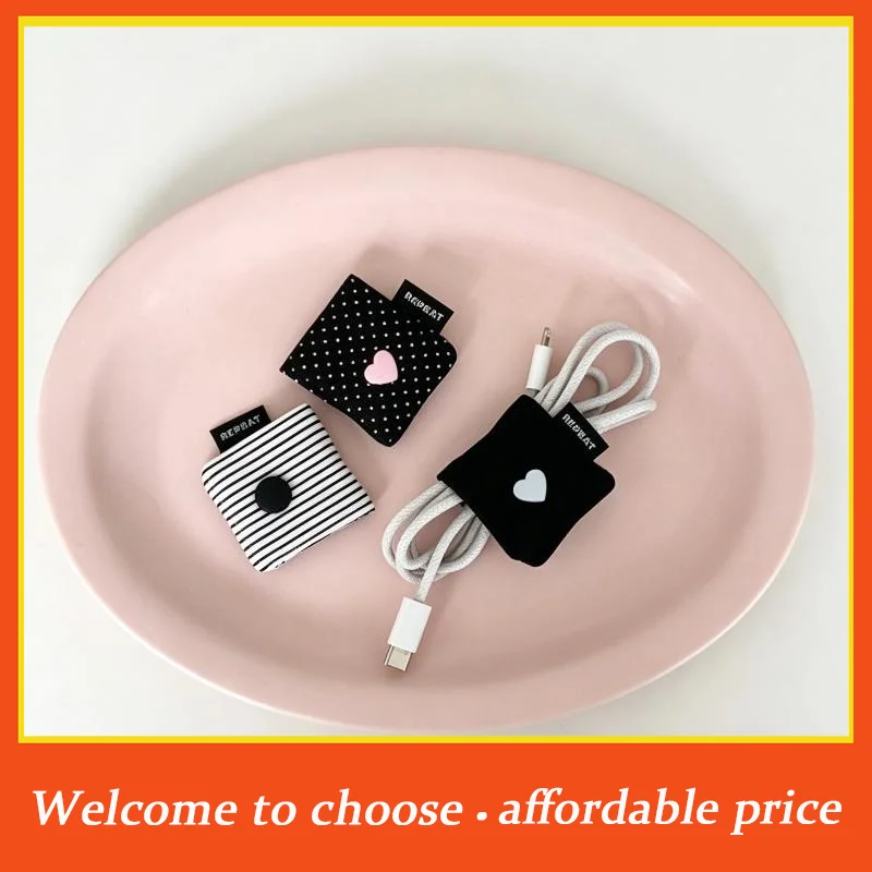 {}Earphone Decoration Accessories Handmade Fabric Cute Wave Dot Earphone Storage Bag Data Cable Organizer