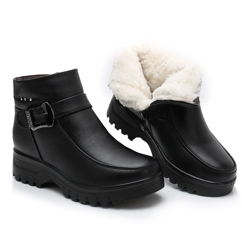 Fashion Winter Women Pu Leather Ankle Boots Female Thick Plush Warm Snow Boots Mother Waterproof Non-slip Booties