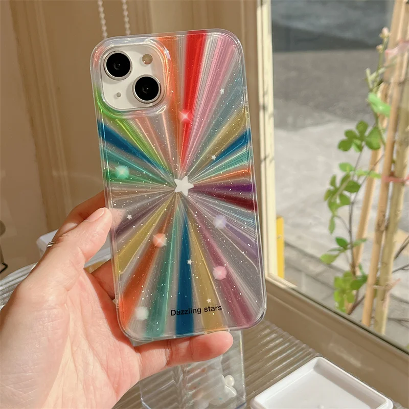 Luxury Laser Rainbow Phone Case For iPhone 15 Pro 11 12 13 14 Pro 14pro Max Cover Shockproof Cute Protective Cases For Girls