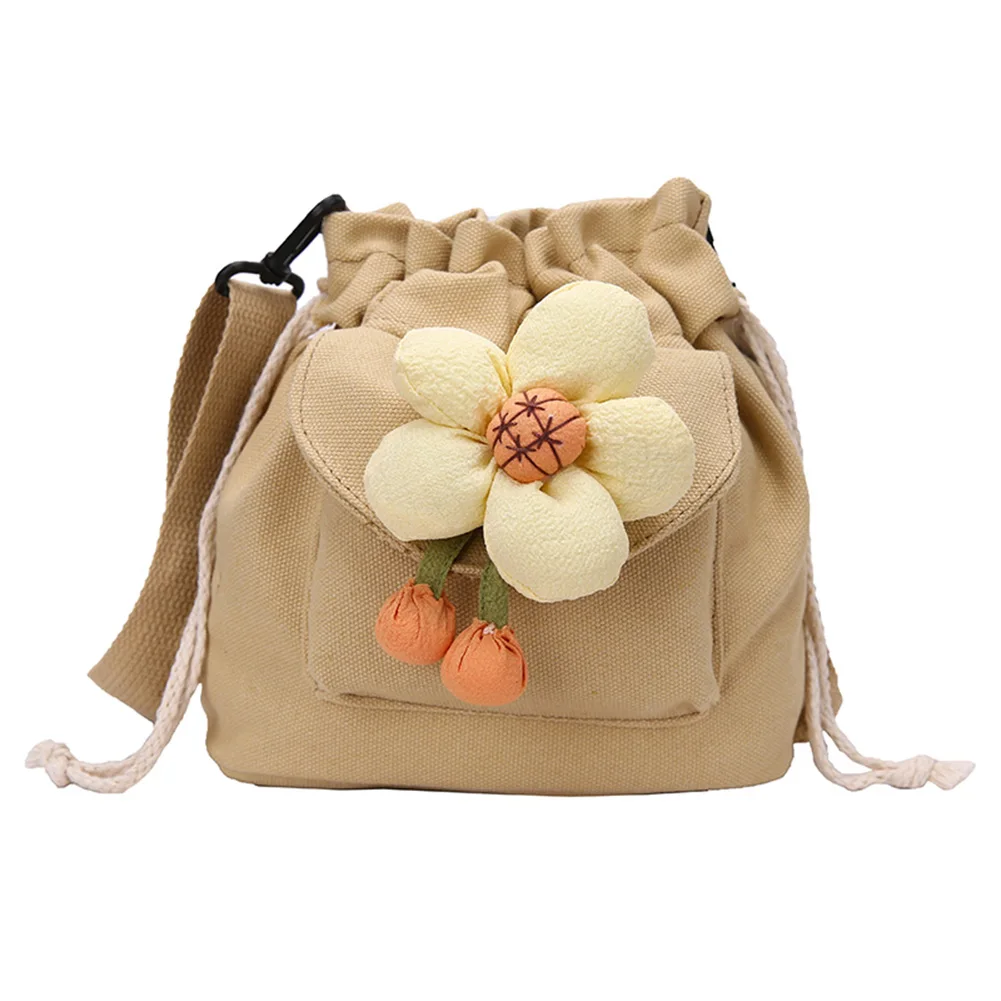 Bolso Hobo con cordón para mujer, bandolera con colgante de flores, de lona suave, de gran capacidad, para viajes, vacaciones, diario