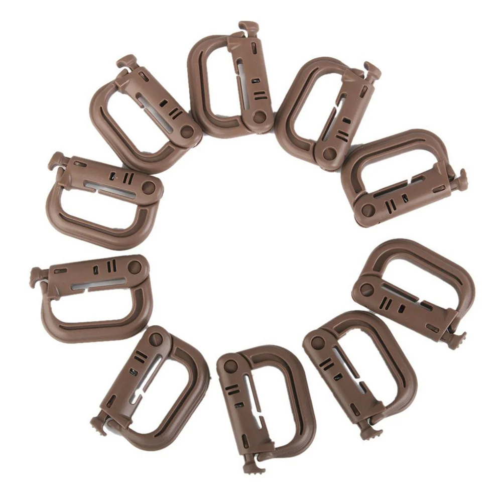 

10Pcs D-Ring Locking Buckle Tan Lightweight High Strength Detent Lock Clip for Camping Hiking Hunting Tactical Webbing