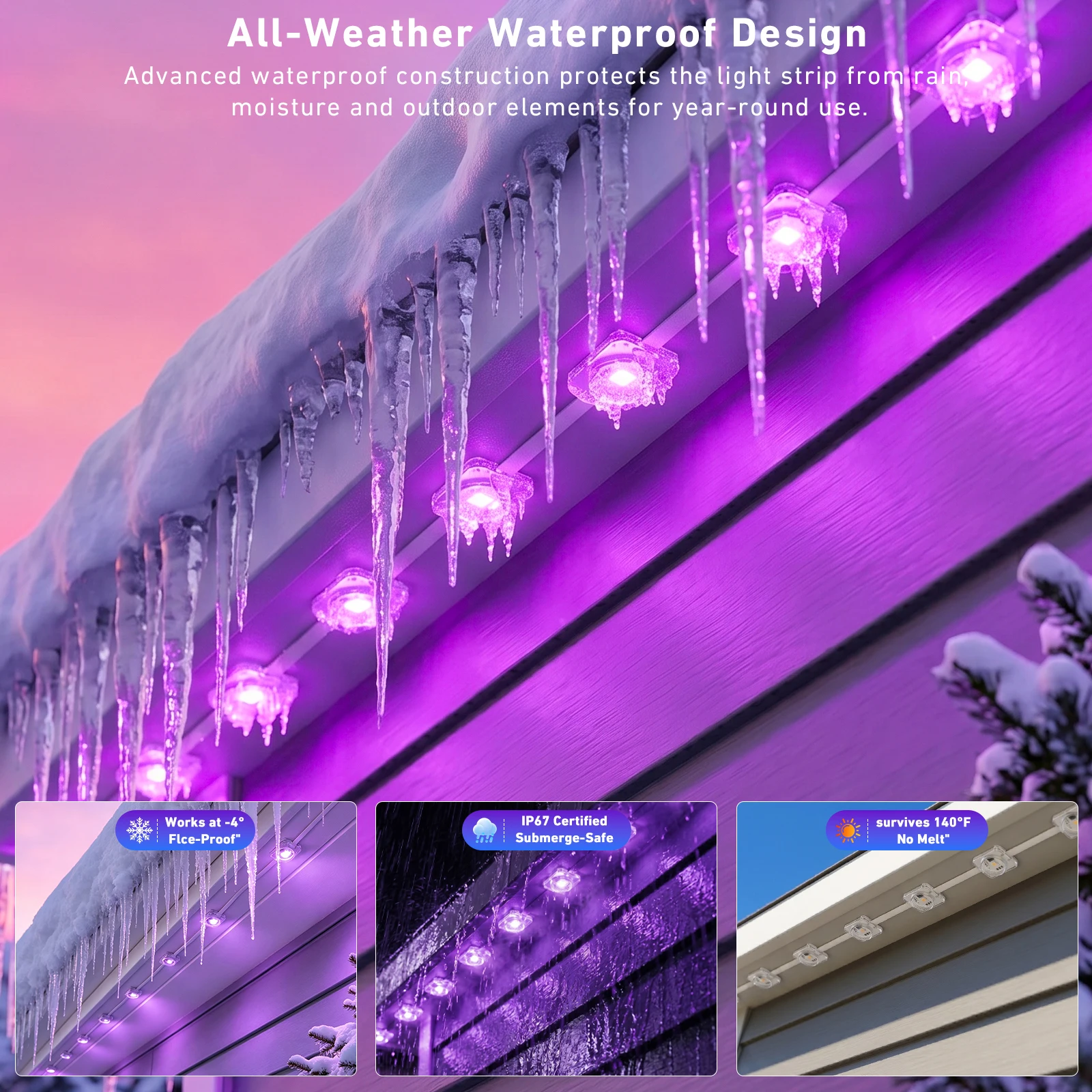 600FT Permanent Outdoor String Lights RGB+IC,IP67 Waterproof Eaves Lights, App & Remote Control, Music Sync, MyDIY Timer, Easy Install for Patio, Roofline, Garden, Deck, Fence Holiday Decor 3