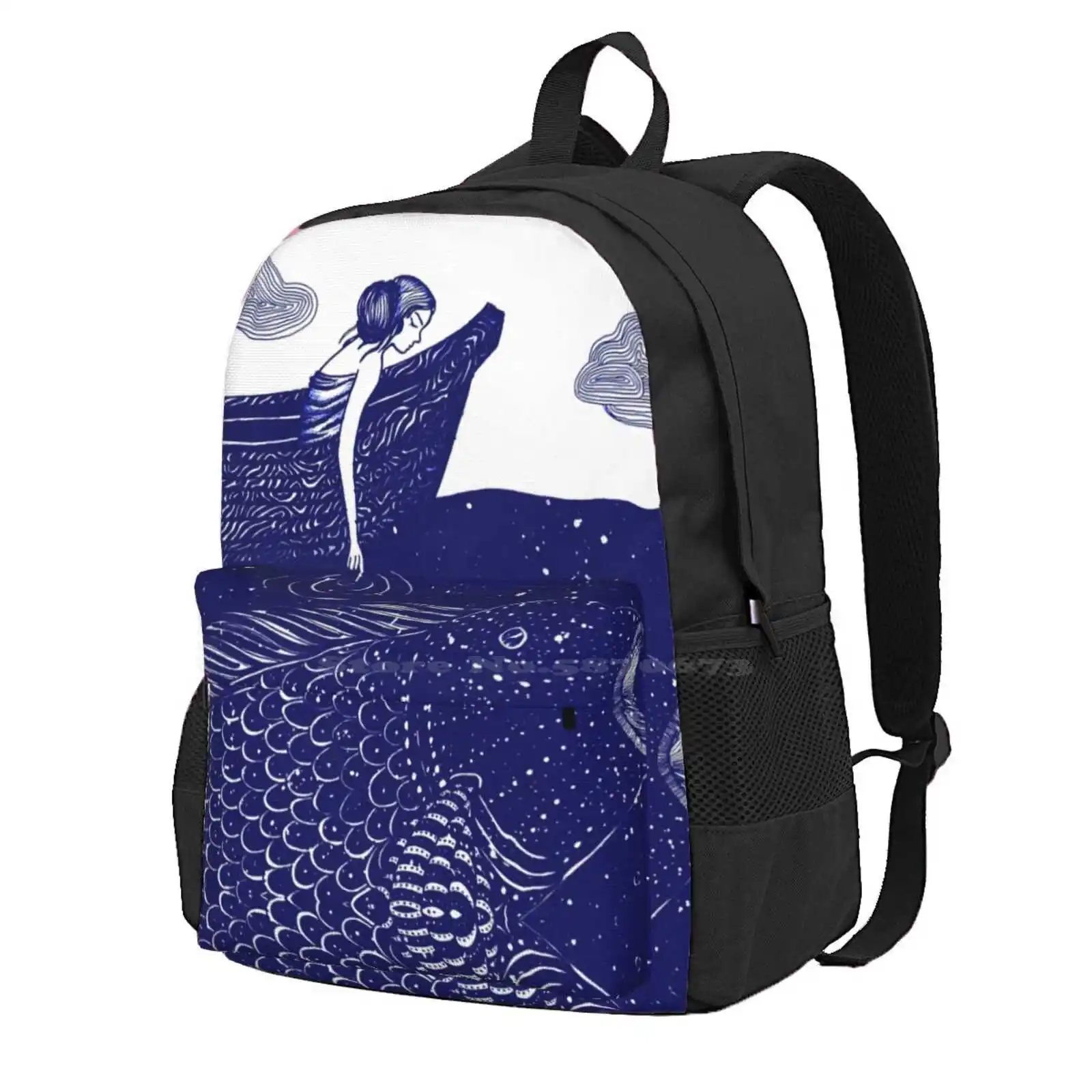 The Blue Shimmering Sea Lights Hot Sale Schoolbag Backpack Fashion Bags Ocean Sail Away Adventure Boat Travel Deep Blue Sea