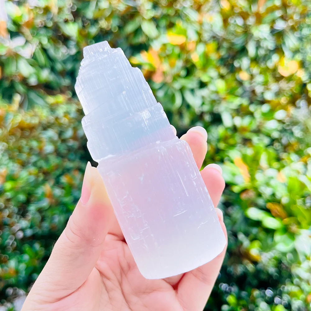 1pc Natural Crystal Clear Selenite Crystal Tower - Elegant & Exquisite Skyscraper Design For Home Decor, Meditation And Reiki En