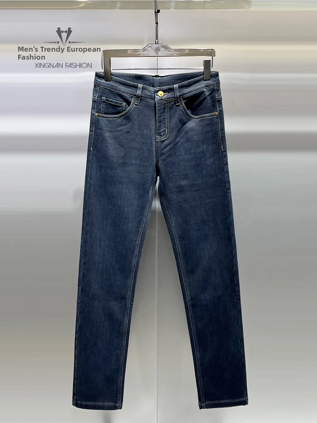 

Men's Thiened Slim Fit Jeans Winter Basic Commuter Sle Fce Lined Long Trousers Youthful ular mid Waist Zipper