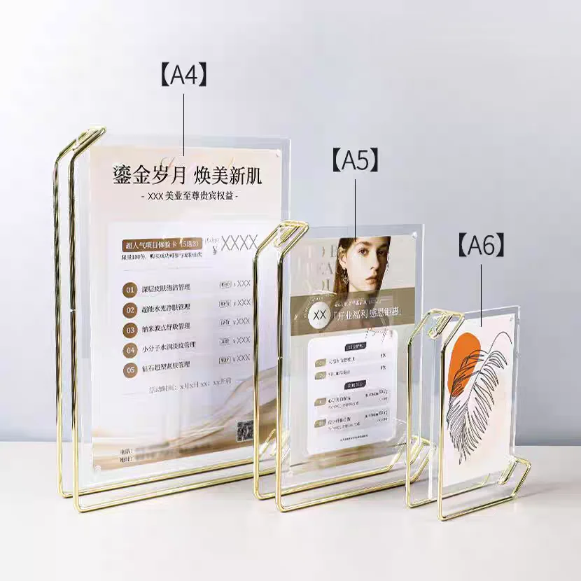 2 PCS A4 210x297mm Metal Acrylic Sign Holder Display Stand Table Menu Paper Card Holder Wedding Gift Photo Picture Poster Frame
