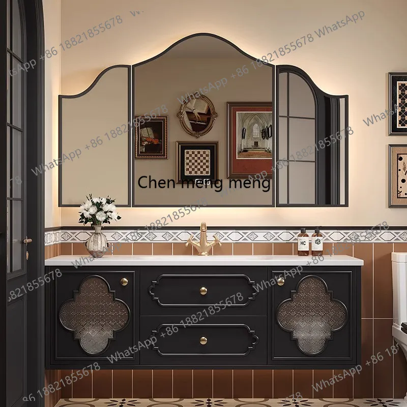 

French retro bathroom cabinet combination ceramic integrated basin washstand, bathroom cabinet