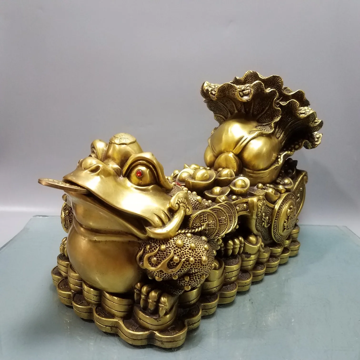 40cm large Asia America HOME SHOP OFFICE brass Amass Fortune JIN CHAN Efficacious GOOD LUCK Mascot ZHAO CAI Decorative statue