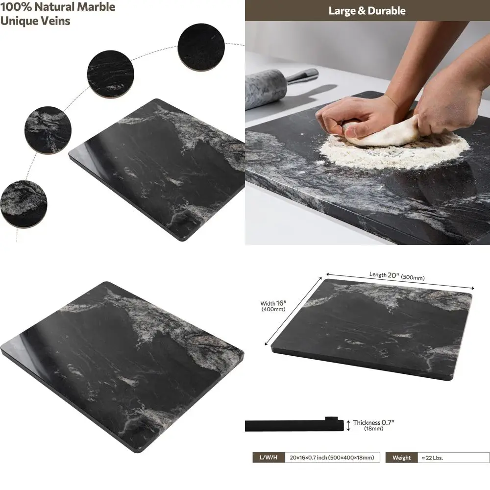 

Разделочная доска из черного мрамора, гранитная плита 16x20 дюймов с нескользящими ножками для выпечки, сыра, шоколада, черно-белых вен