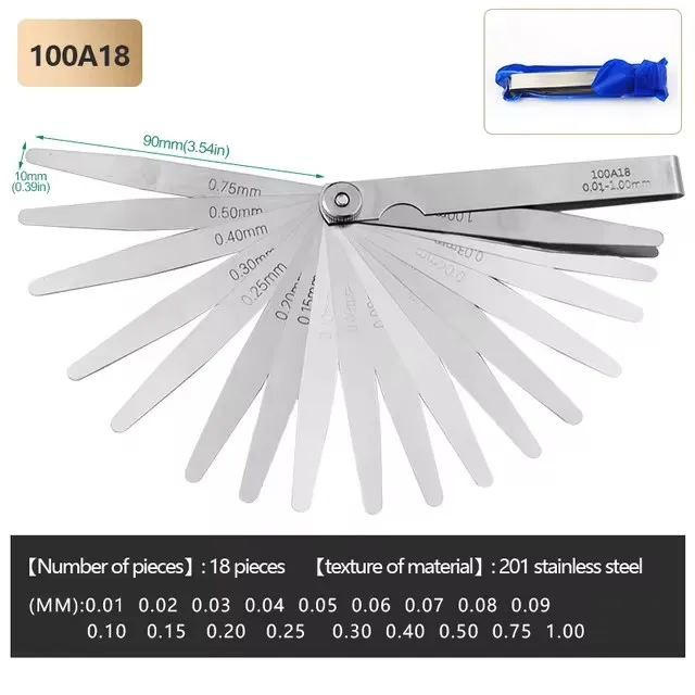 1Pcs10-32 Blades Voelermaat Metrische Gap Filler Gauge 0.01-1mm Rvs Hoge Precisie Diktemeter meetinstrument