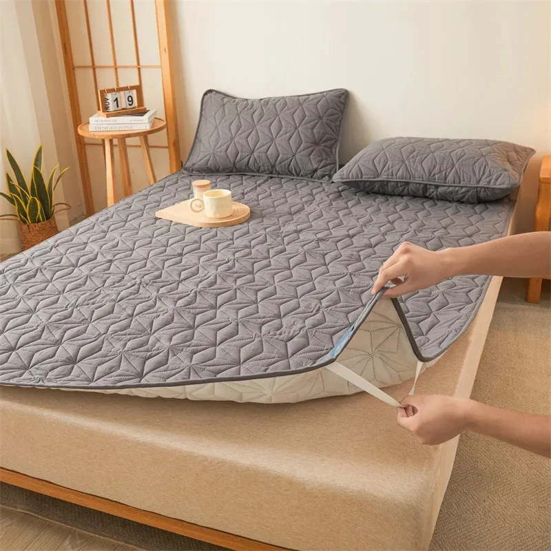 Waterproof Mattress Topper with Elastic Band Quilted Protector Pad Bedspread Winter Mattress Cover for Single/Double Bed 140/160