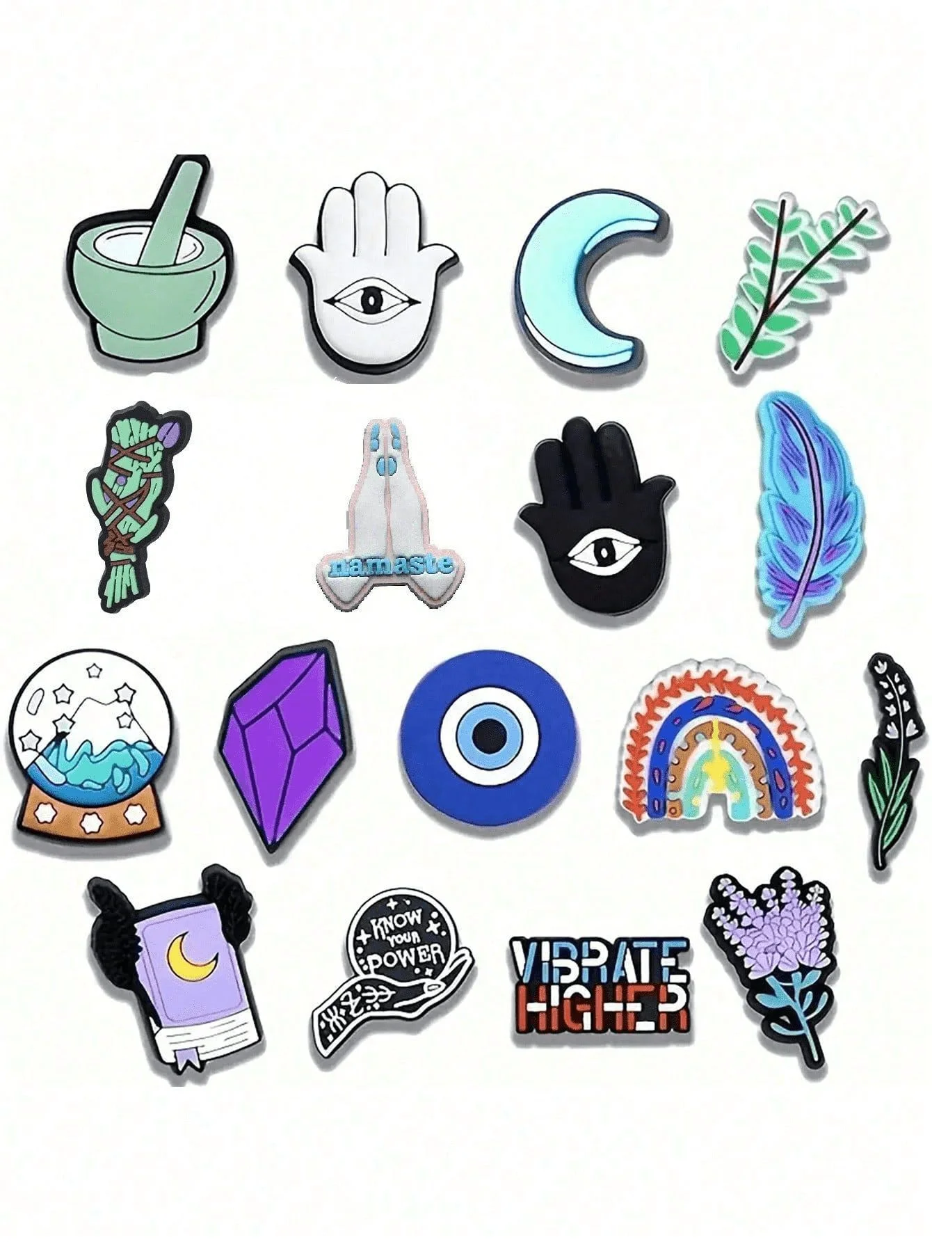 17 Pcs Witchy Boho Shoe Charms, Mystical Crystal Tarot Lavender Magic PVC Shoe Decorations, Trendy Spiritual Hippie Charms for Croc Clogs Sandals, Cute Party Gift for Women Teens
