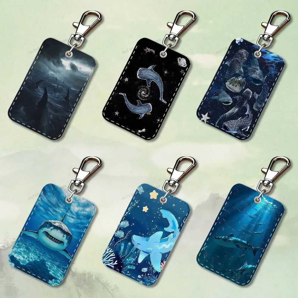 

Animal Shark Ocean Custom Access Card Case Leather Card Holder Keychain Key Ring Transportation Card Case Gifts