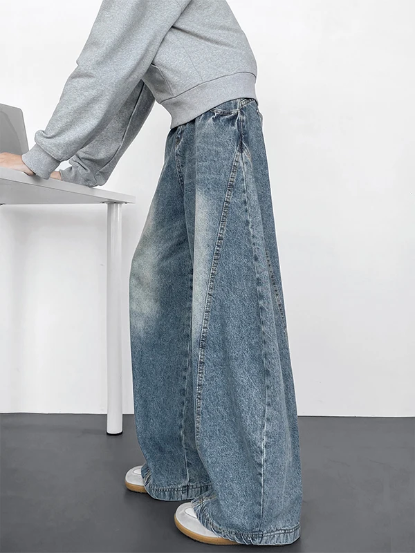 

Синие мужские джинсы свободного кроя с деконструированным пэчворком, весна 2026, в американском стиле Cleanfit, повседневные длинные брюки с дизайном «нож»