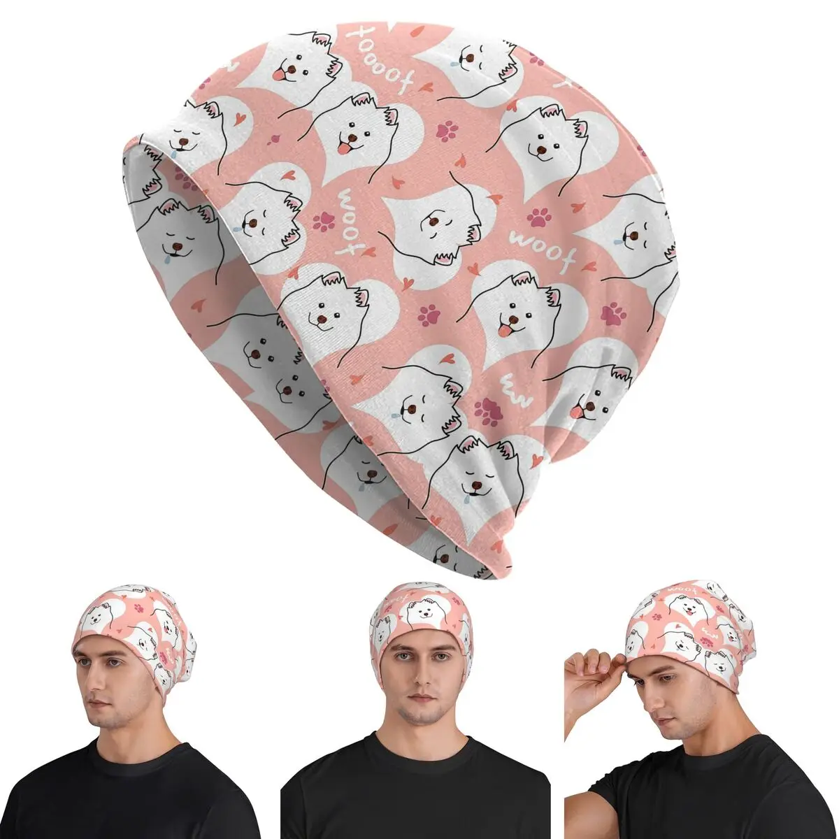 

Samoyed Dog - розовые шапки Skullies, теплая осенне-зимняя уличная шапка, вязаные шапки для взрослых унисекс