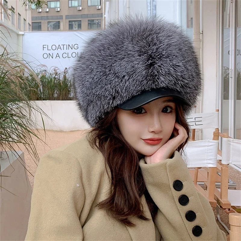 Fashion Baseball Caps Snapbak Hats Adjustable Outdoor Sports Caps Real Fox Fur Hats Trendy Solid Colors For Women Men Cap