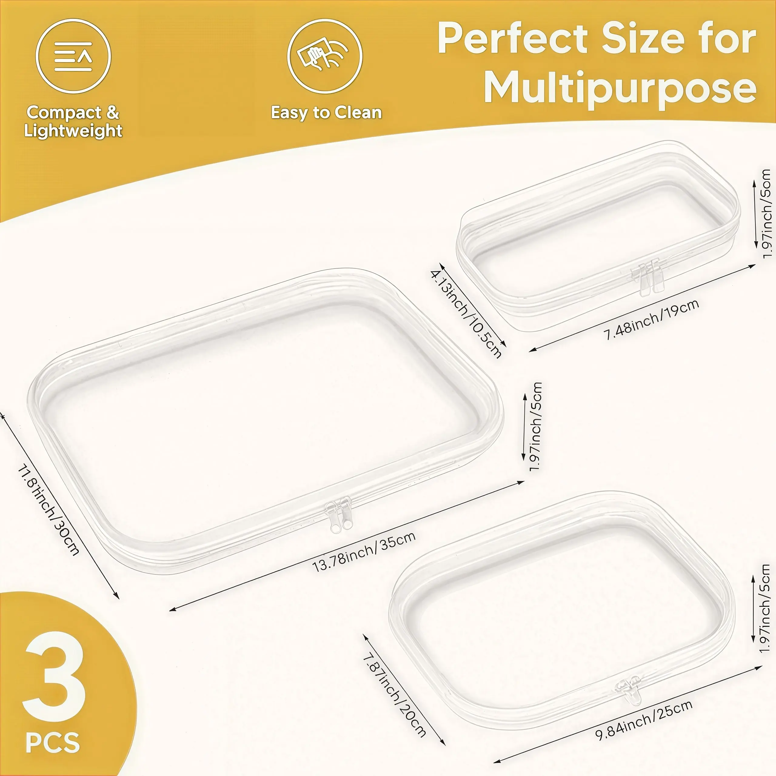 3 Pack Clear Hard Shell Zipper Case – Travel Makeup Bag,Clear Toiletry Bags,Hard Plastic Cosmetic Organizer,Makeup Bag Organizer