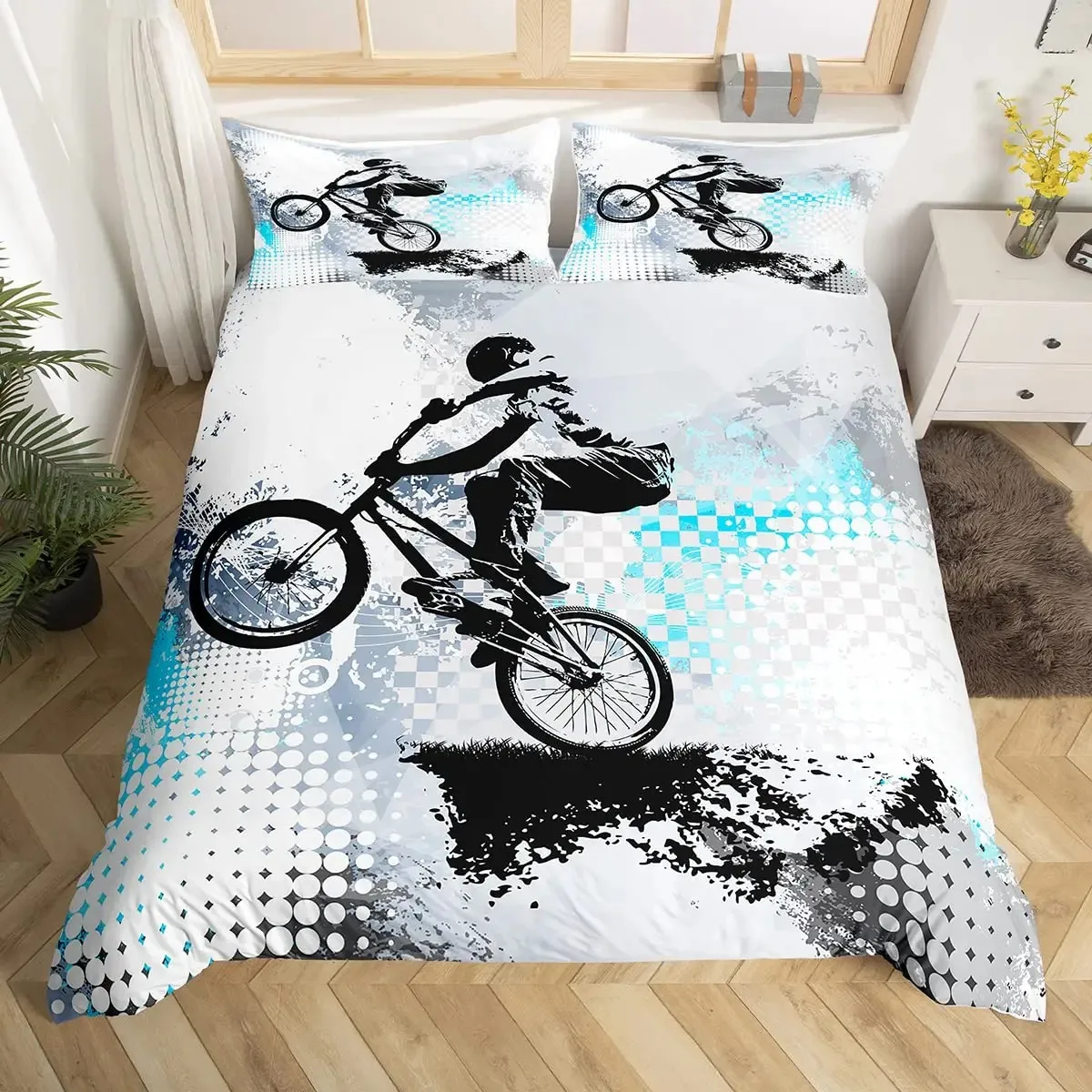 Bicycle Duvet Cover Mountain Bike Bedding Set for Boys Girls Teens Decor Bicycle Rider Comforter Cover Sports Themed Quilt Cover