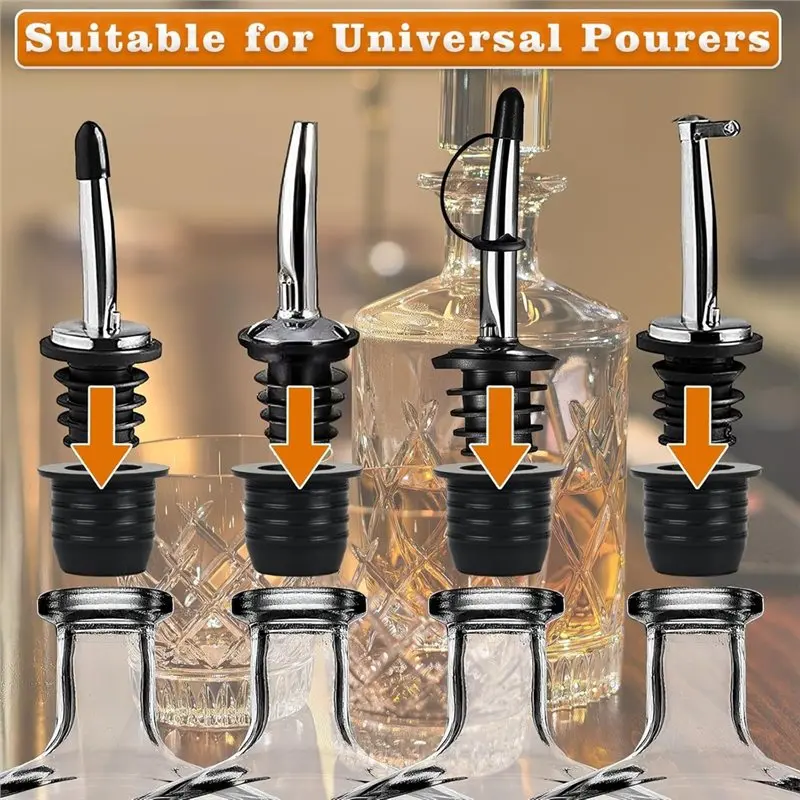 B23B Liquor Bottle Pourers 12-Pack With Adapters 25Mm Neck Convert Conversion Set, Liquor Pour Spouts For Large Olive Oil Bottle