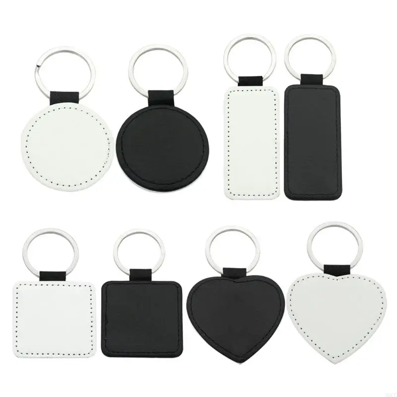 M6CC 10 Pcs Leather Keychains Blank Heart Round Square MDF Keychains Sublimation Heat Transfer Keychains Jewelry Making