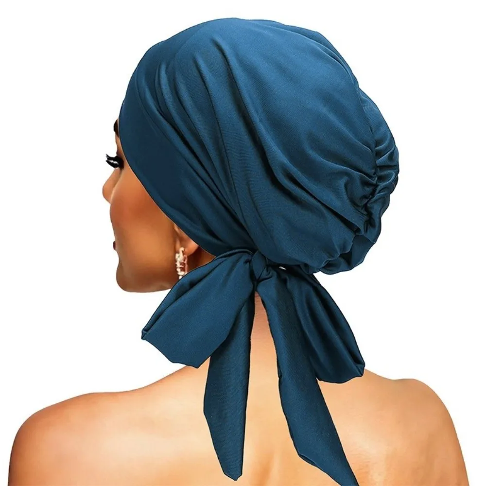 New Solid Color Breathable Base Cap Comfortable Long Tail Hijab Cap Elastic Breathable Underscarf Hijab for Muslim Women