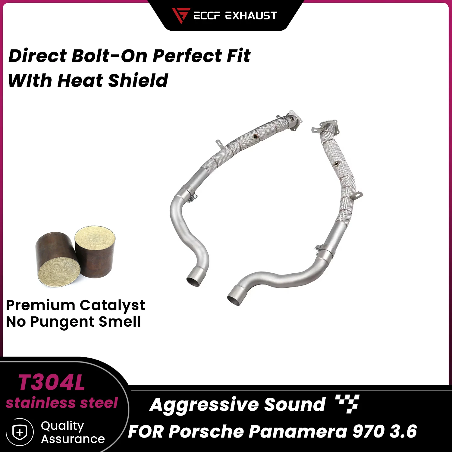 

Stainless Steel Downpipe With Heat Shield For Porsche Panamera 970 3.6 Aggressive Exhaust Sound High Flow Performance Upgrade