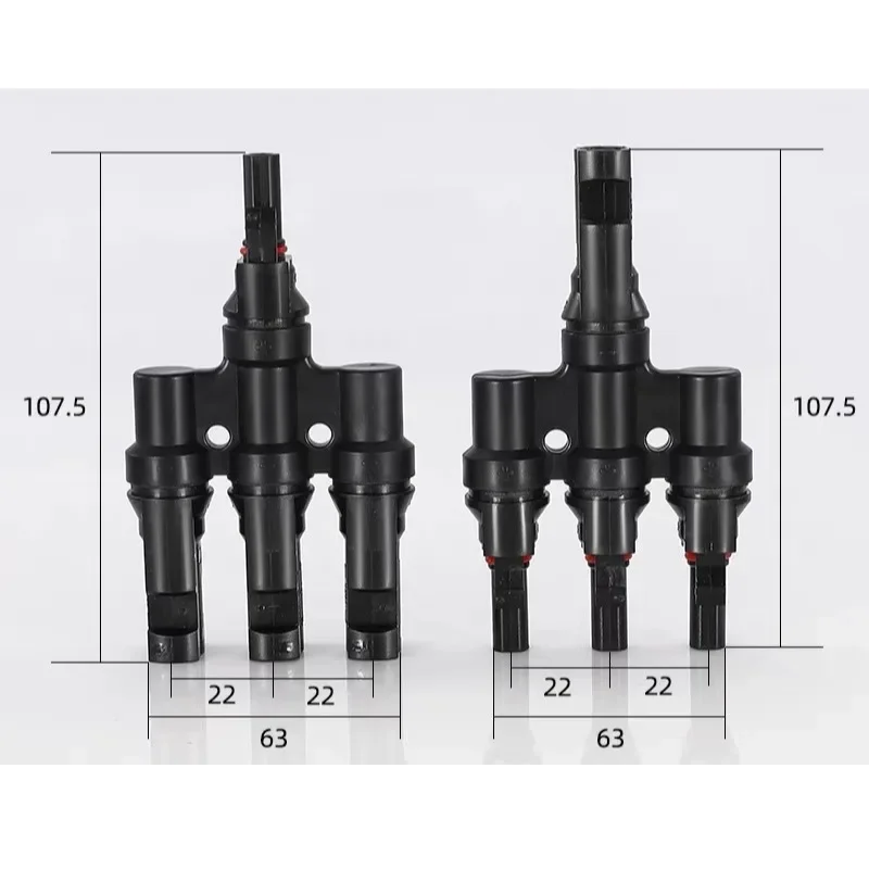 IP67 3 to 1 T Branch Parallel Connection Adaptors Photovoltaic Connector for Solar Cable PP0 2.5mm sq~6.0mm Connect