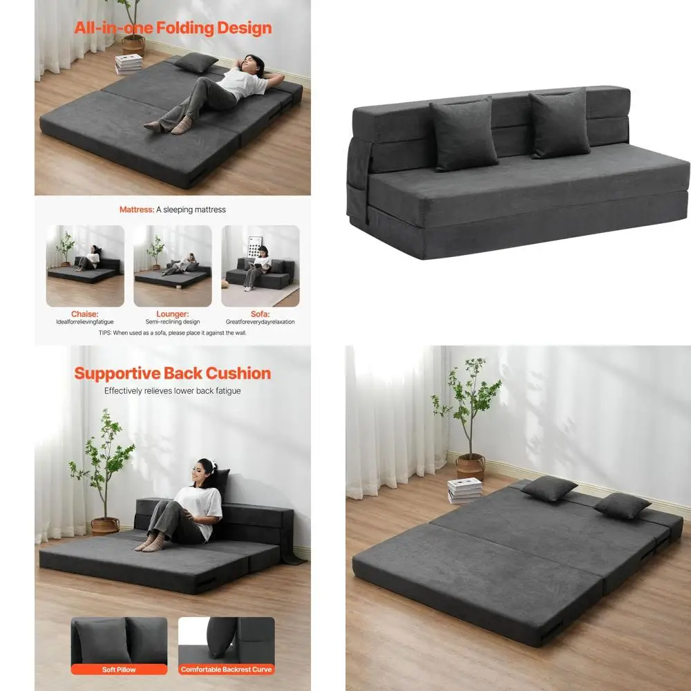 

Кресло-кровать 3-в-1 с подушками и съемным чехлом, из пенополиуретана высокой плотности, подходит для гостиной или спальни