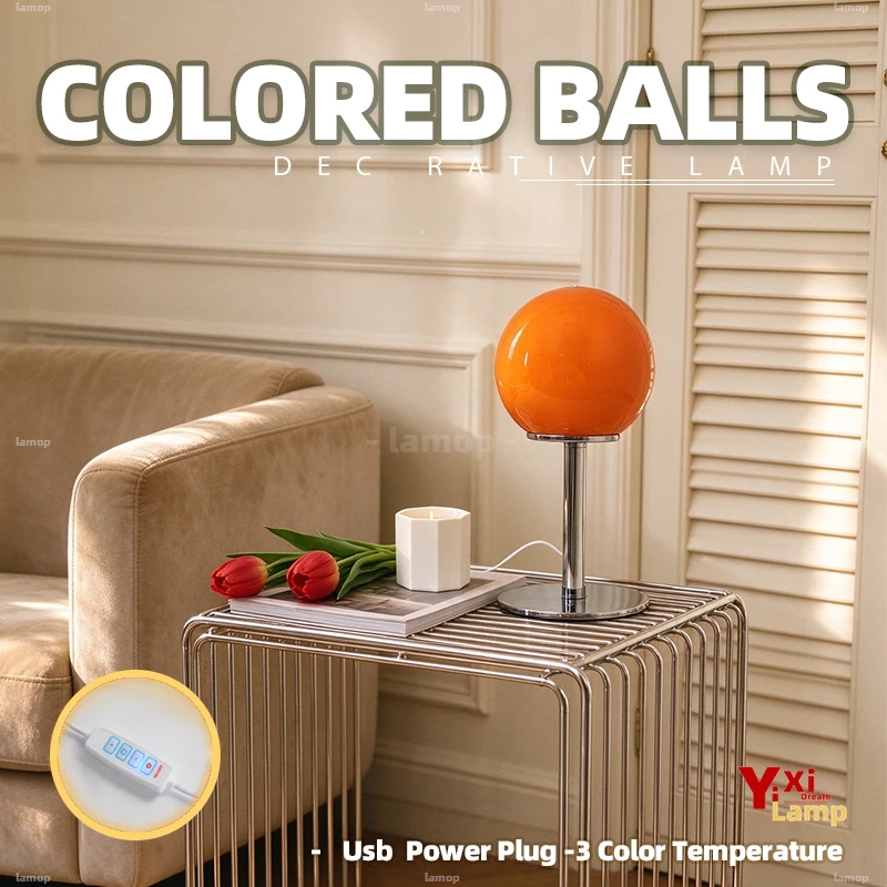 LED Table Lamp Dimmable Glass Sphere Desk Lamp Nordic Warm Ambient Interior Lighting for Bedroom Bedside Home