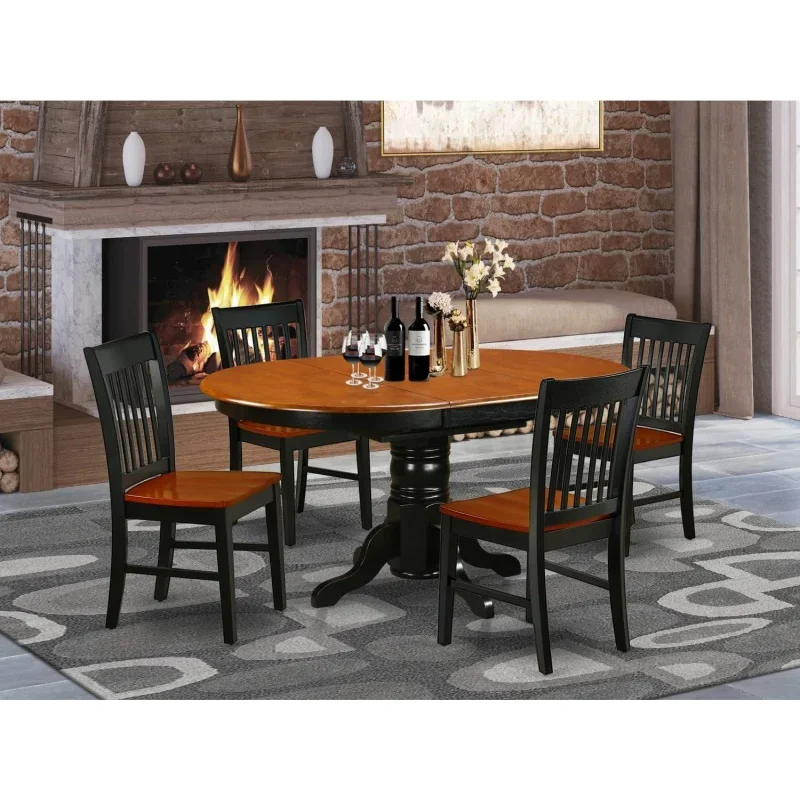 KENO5-BCH-W 5 Piece Dining Set Includes an Oval Dining Room Table with Butterfly Leaf and 4 Kitchen Chairs, 42x60 Inch, Black &