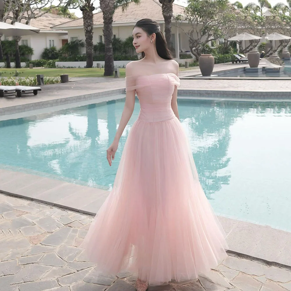 Msikoods Customized Pink Prom Dress 2025 Layered Tulle Off Shoulder Formal Evening Dress Girls Princess Birthday Party Gown