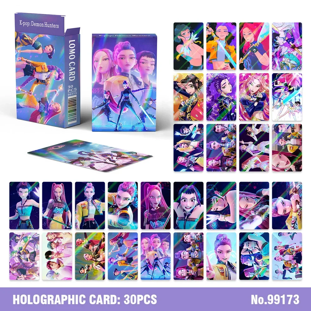 30pcs/set Kpop Demon Hunters Laser Card for Boys Girls Anime Collectible Cards Fashion LOMO Small Cards for Fans Birthday Gifts