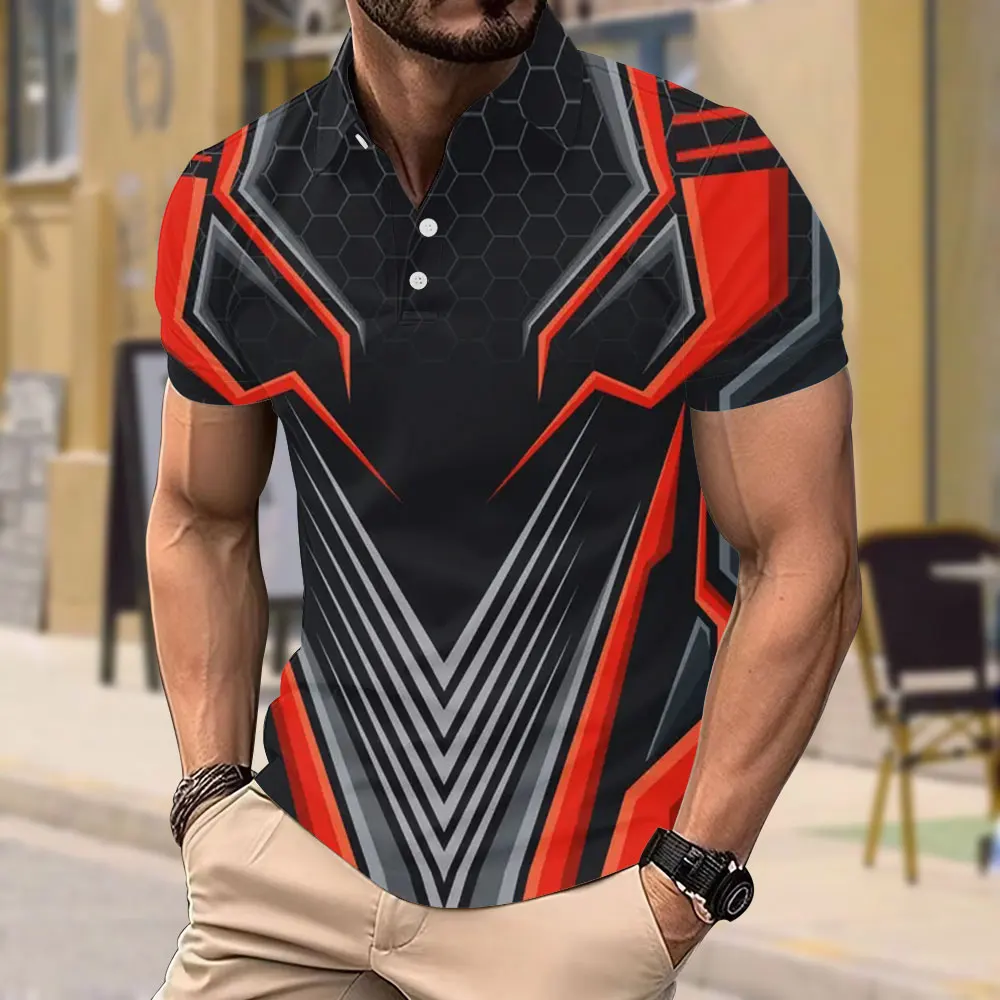 Cool Mecha 3d Printed Men's Polo Shirt Polyester Fiber Slightly Elastic Sports Short-sleeved Top Summer Casual Loose Polo Shirt