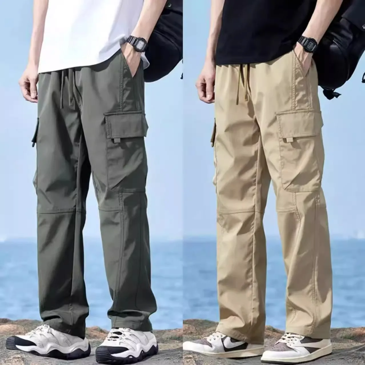 

Мужская рабочая одежда в стиле ретро в американском стиле, весенне-осенние свободные износостойкие длинные брюки с несколькими штанинами, повседневные прямые брюки