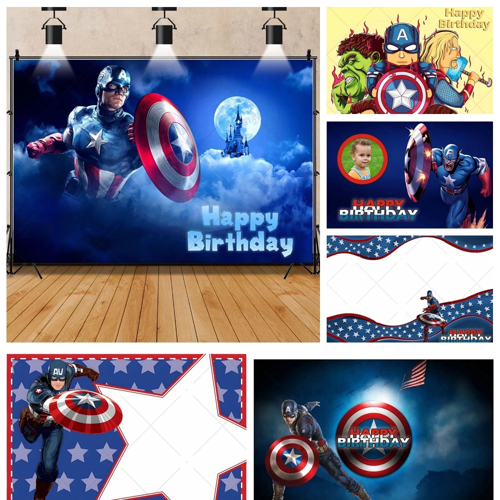 

Marvel Captain America Cartoon Custom Birthday Party Banner Backdrop Boy Kid Room Decor Studio Background Photography Poster