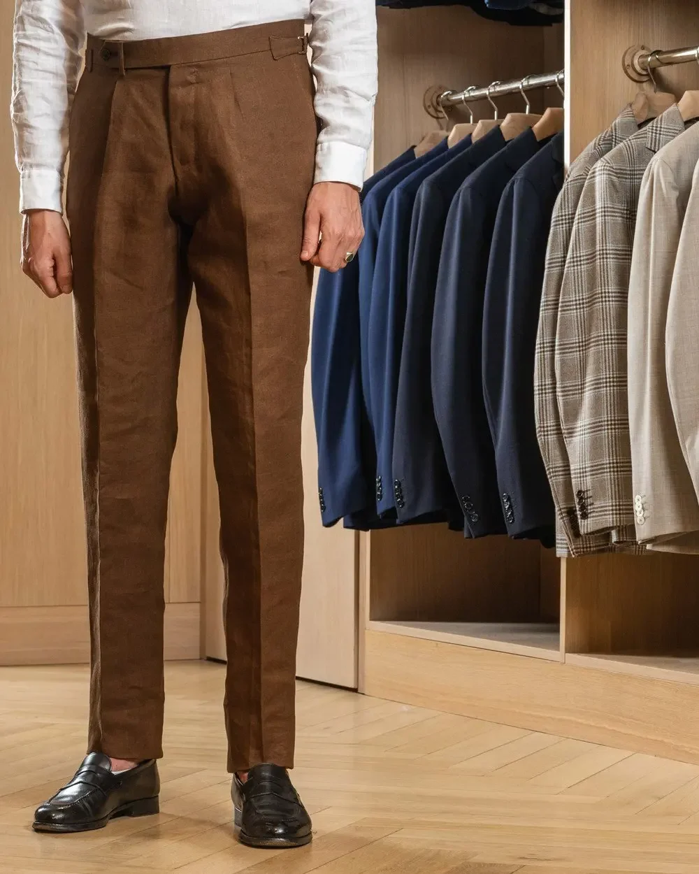 Brown Linen Classic Vintage Men Suit Smart Casual Prom Jacket Elegant Blazer Sets Slim Fit 2 Piece Groom Tuxedo Costume Homme