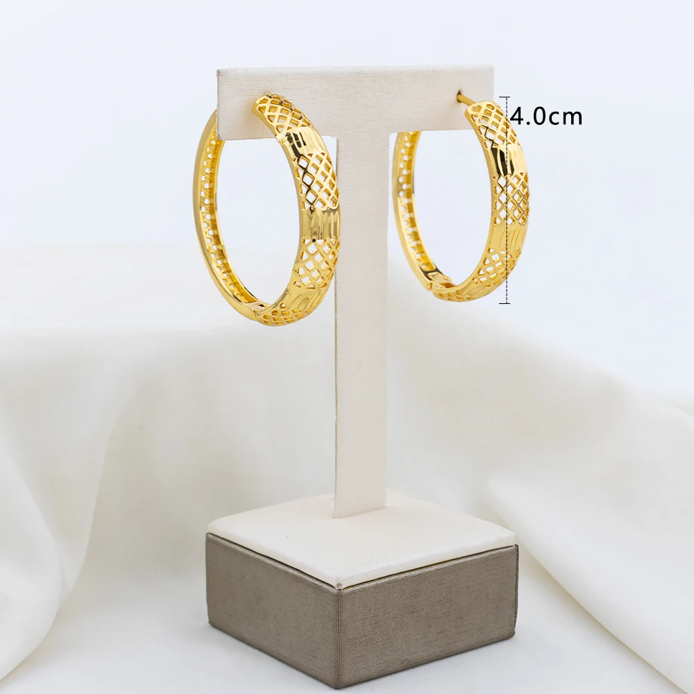 4set Gold Farbe Creolen für Frauen Exquisite Mode Runde Hohl-out Hochzeit Kupfer Ohrringe Engagement Schmuck Zubehör – Detail 13