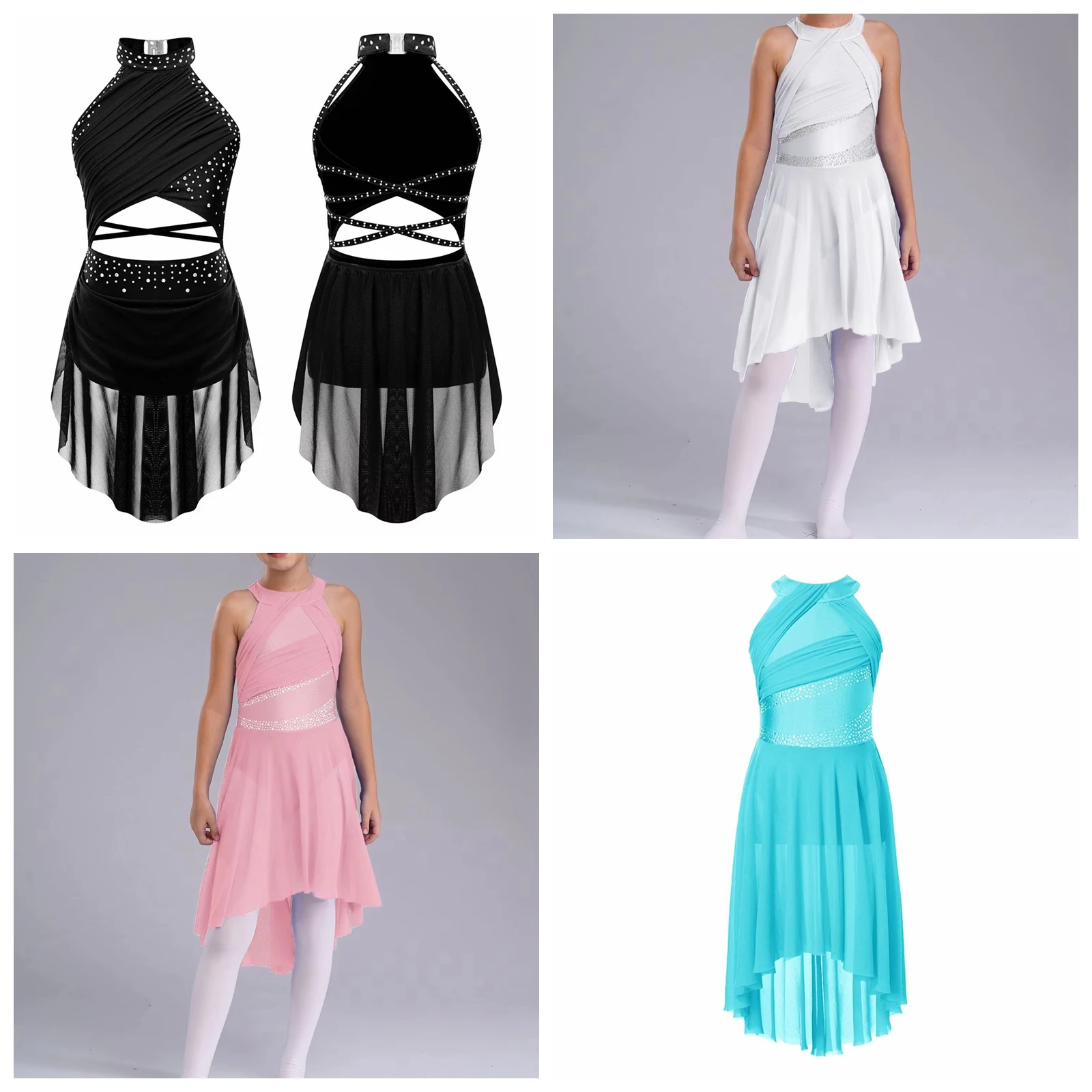 Kids Dancewear Sleeveless Figure Ice Skating Dress Girls Ballroom Modern Lyrical Dance Costume Ballet Dress Gymnastics Leotard
