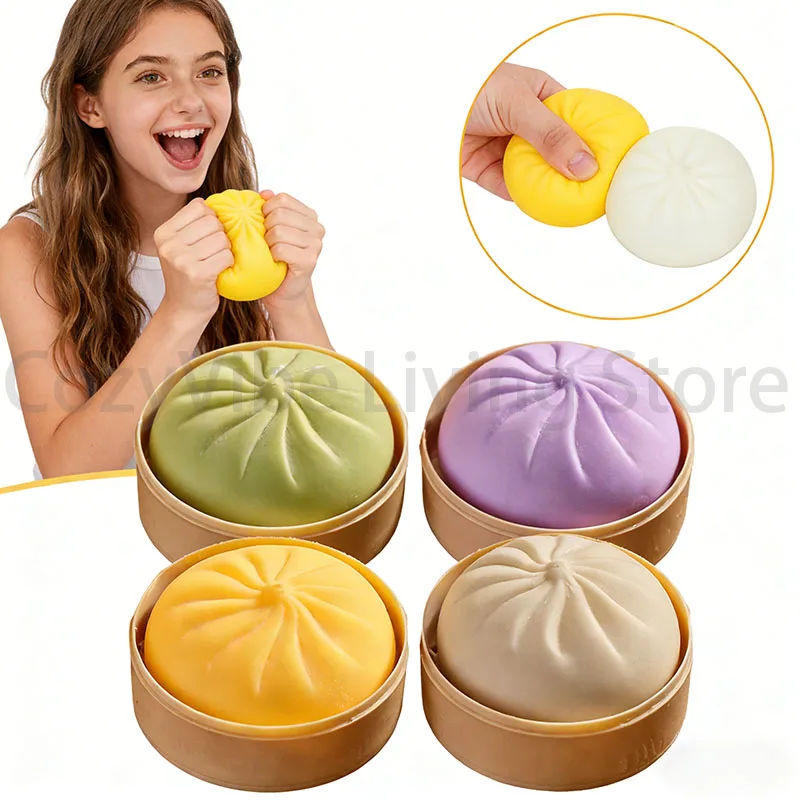 Pelotas antiestrés de dumpling, juguete sensorial para aliviar la ansiedad, simulación de comida, squishies, bollo con vaporera, bola de masa para apretar, regalos