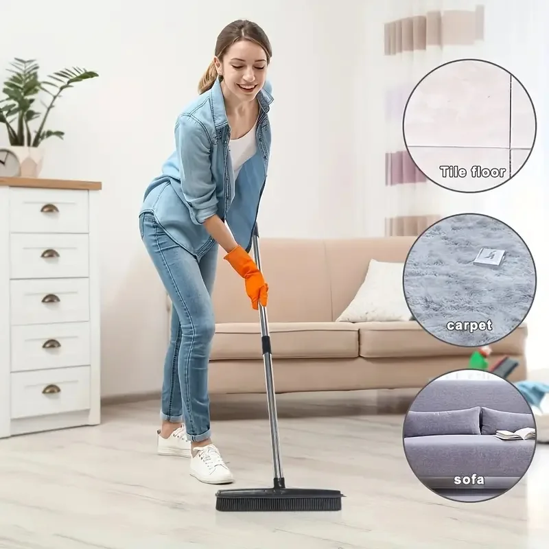 2Pcs Rubber Broom, Carpet Rakes Plush Brushes and Pet Hair Removal Brooms Suitable for Carpets, Hardwood Floors, Tiles, Windows