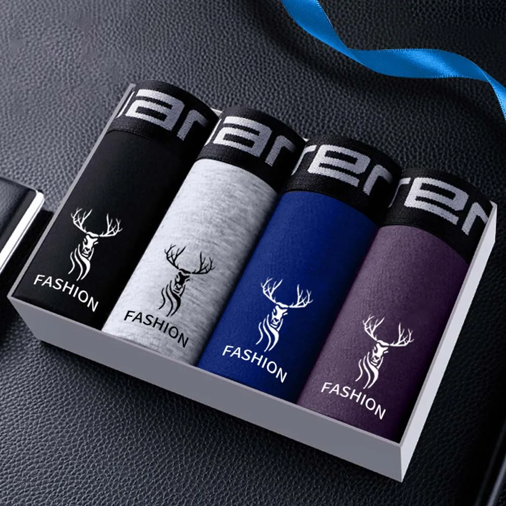 

Мужские трусы-боксеры (4/8 шт.) из дышащего хлопка с надписью на поясе, мягкие на ощупь, больших размеров